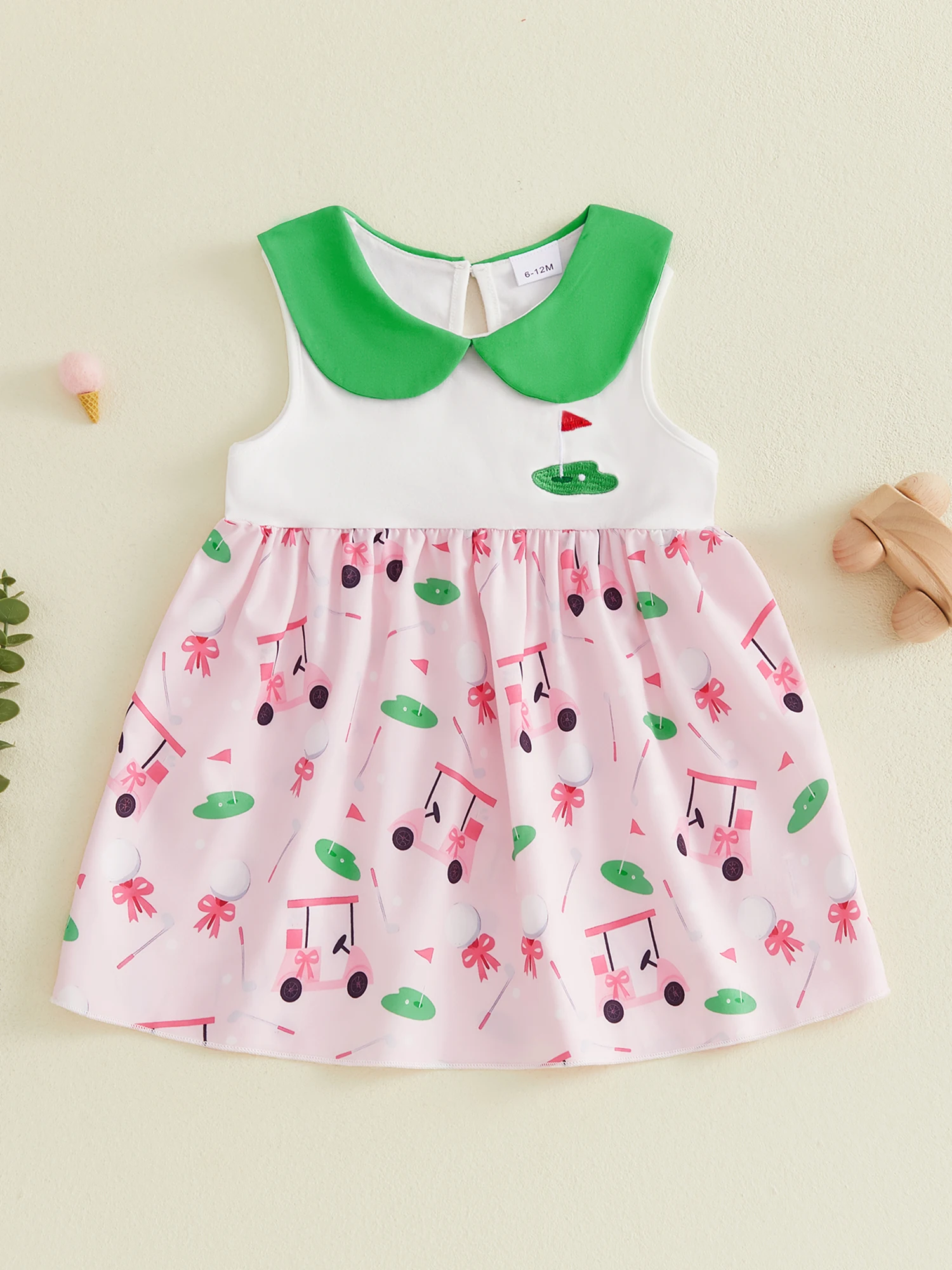 

Girls Floral Print Sleeveless Dress with Ruffled Collar and Embroidered Details - Stylish Summer Dress for Kids