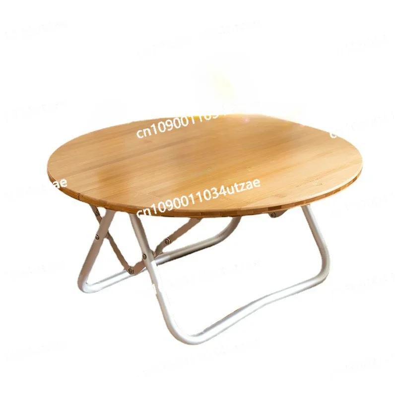 Outdoor Aluminum Alloy Folding Small Round Table Portable Bamboo Folding Table Camping Camping Self-driving Tour Equipment