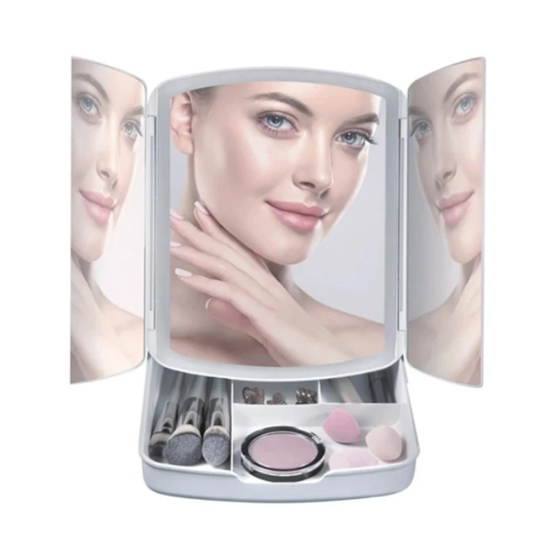 Multifunctional Vanity Mirror With Storage Box Led Vanity Mirror Portable 3 Side Folding Mirror Desktop Single Side Mirror