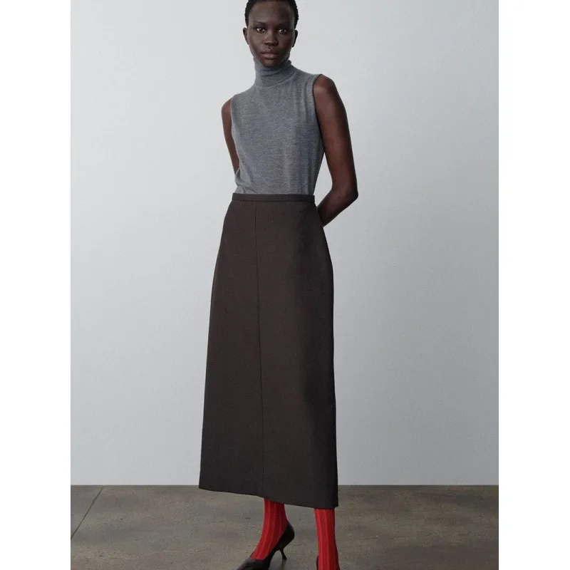 Pop Spring New Women's High-Waisted Medium-Length Slimming Side Slit Skirt Versatile Row Skirt For Slimming Fashion