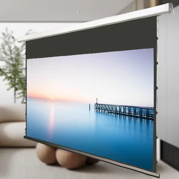 

4K Black Crystal Square Electric Projector Screen High Quality Home Theater Tab-tension Ceiling Motorized Projection Screen