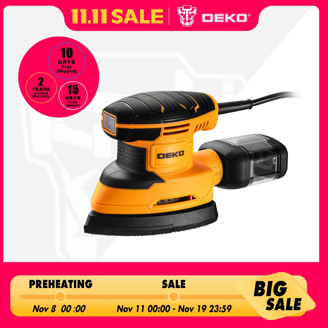 

DEKO 220V Power Electric Mouse Sander Tool 13000rpm with 3 Sanding Pad 12 Sandpaper Dust Collection Sander for Wood Woodworking