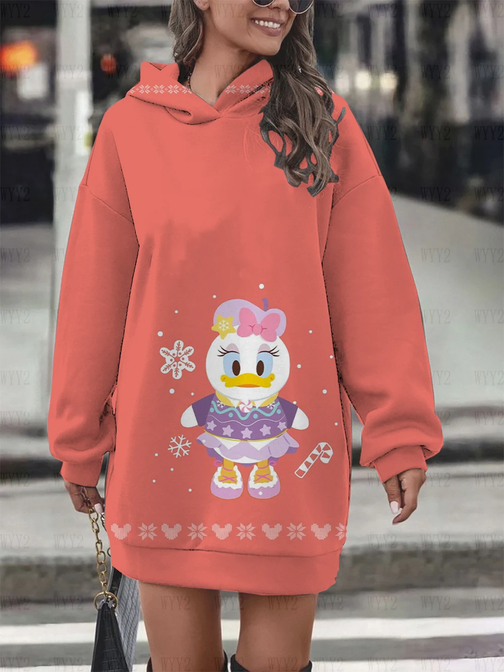 2024 women\'s Christmas series Disney princess print casual fashion autumn and winter hooded skirt new elegant sweater dress