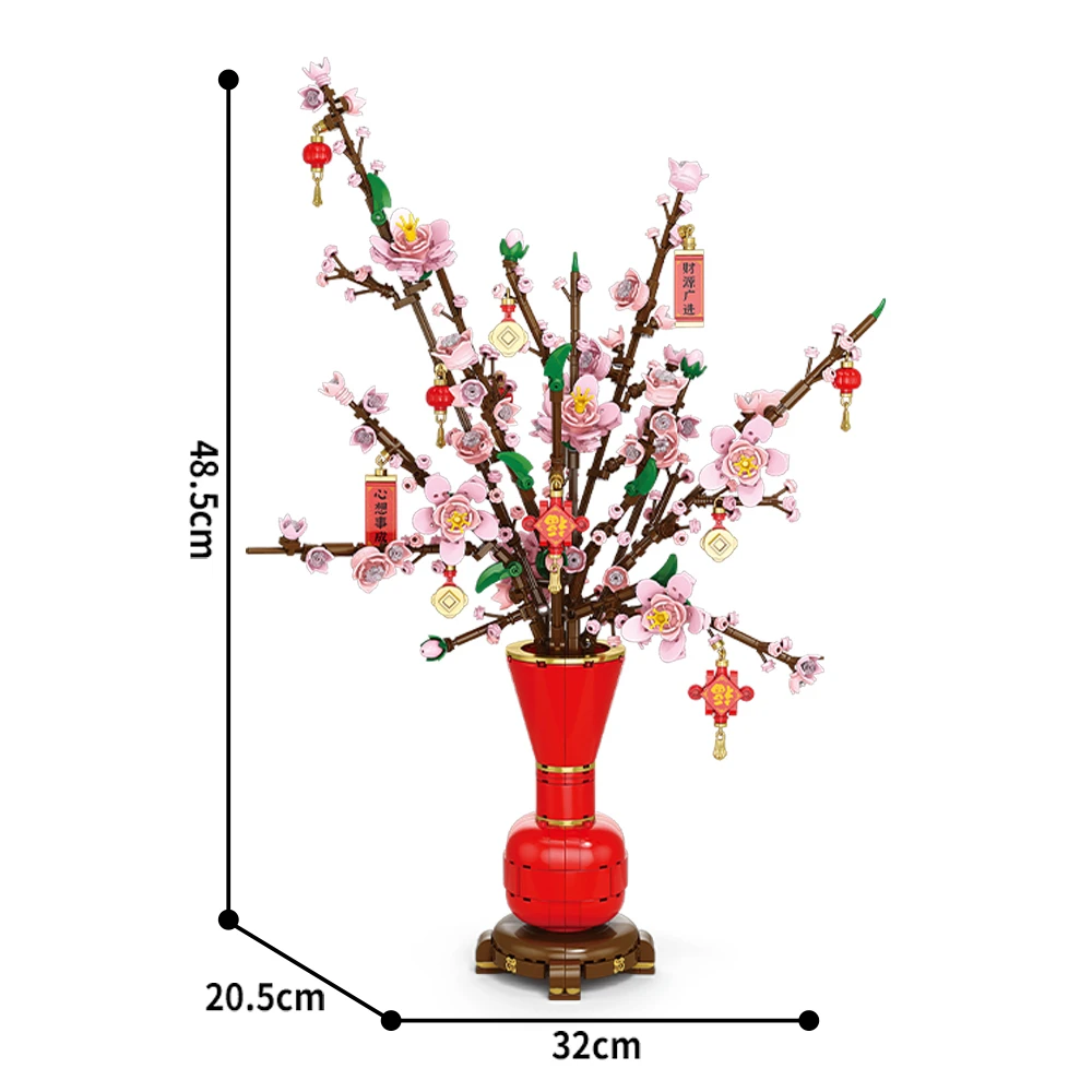 Stad Creativiteit Bloemboeket Pruimenbloesem Bonsai Potplant Bouwstenen Model Woondecoratie Speelgoed Voor Kinderen Cadeau ﻿