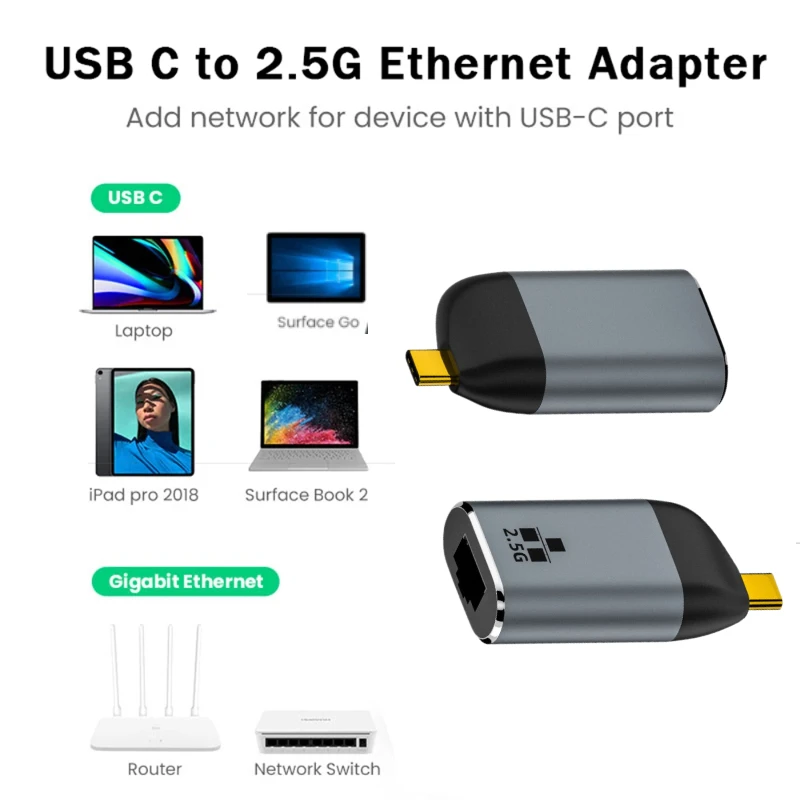 2.5G Type C to Rj45 Adapter Connector 2500Mbps Network Card CAT6/7/8 Net Cable Rj45 Usb C network Connector Net Adapter Type-C