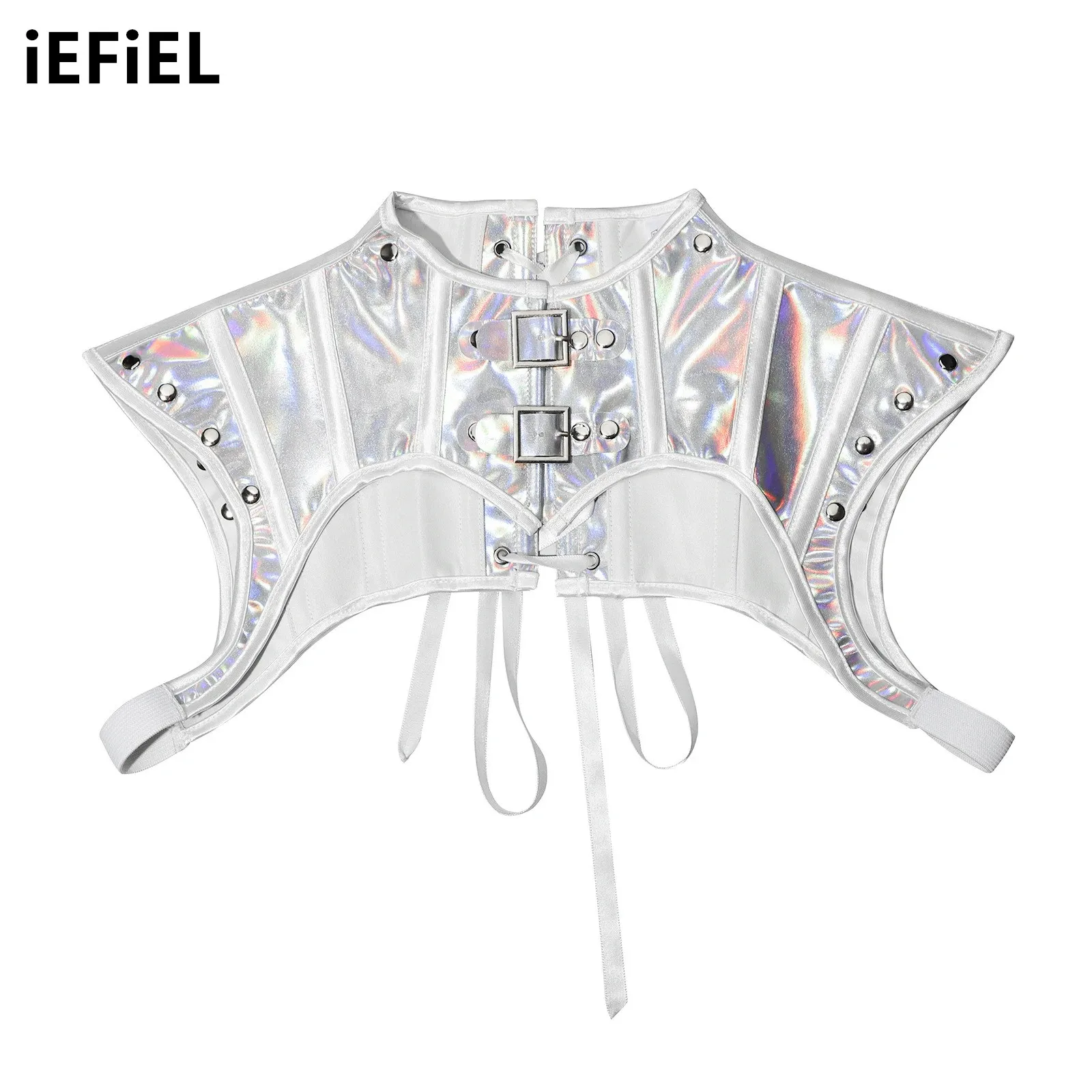 

Gothic PU Leather Crop Top Halloween Costumes Metal Buckle Rivets Lace-up Shoulder Wrap Shapewear Renaissance Steampunk