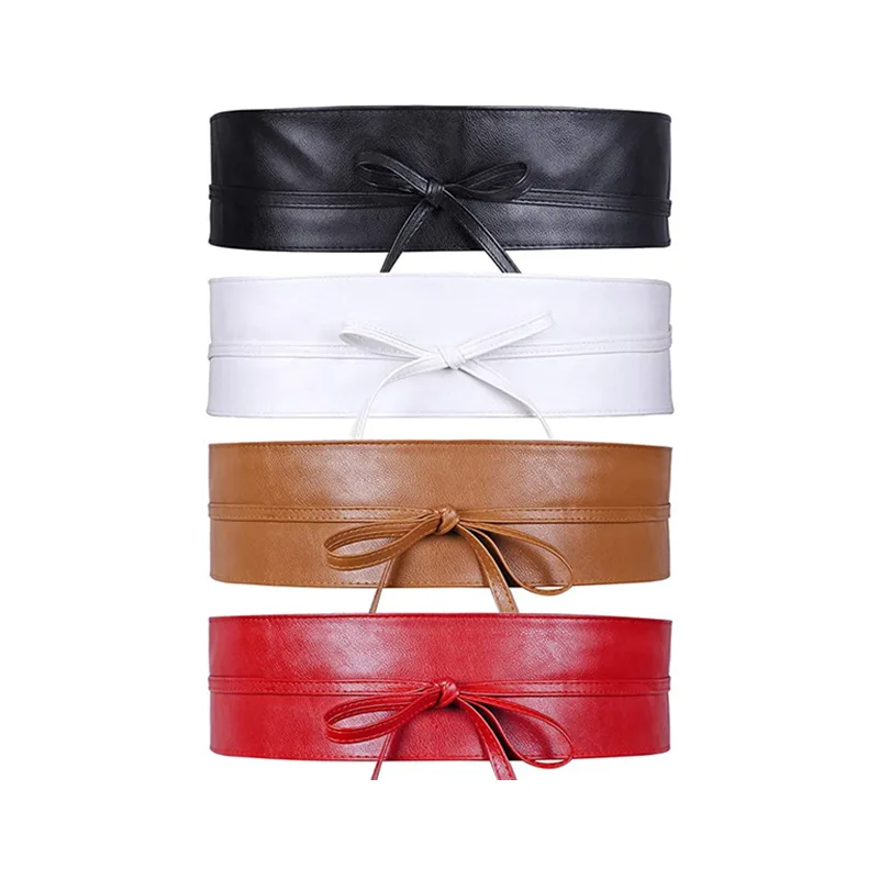 Belt European And American Women Leather Imitation Waist Cover Fashion All match Bow Decoration Wide Lace Size 87CM 102CM