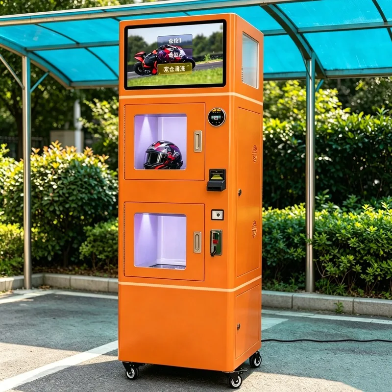 

Smart Helmet Cleaning Vending Machine Touchscreen Self-Service Kiosk for Motorcycle and Bicycle Helmets, Customizable