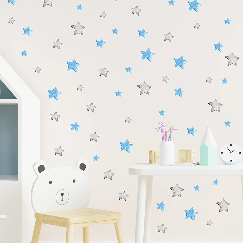 Watercolor 56 Dots Blue and Grey Stars DIY Wall Stickers Kids Room Baby Room Bedroom Nursery Room Wall Decals Home Decoration