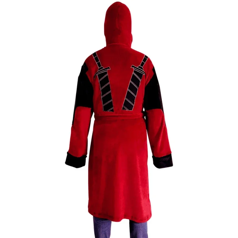 Movie Deadpool Bathrobe Cosplay Costume Men Women Halloween Christmas Flannel Hooded Pajamas Sleepwear C95M152