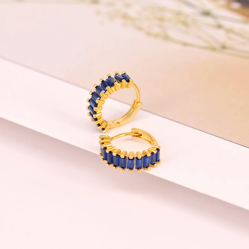 

Серьги-кольца из стерлингового серебра 925 пробы с иглами премиум-класса, роскошные геометрические синие циркониевые серьги-кольца, женские модные ювелирные серьги для свадебной вечеринки