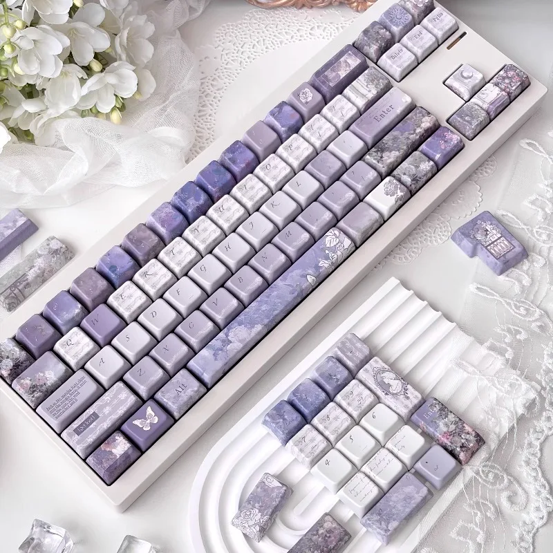 Purple Garden Theme Keycaps Set Customized PBT Sublimation MDA/Cherry Profile Keyboard Cap for Mechanical Keyboard Accessories