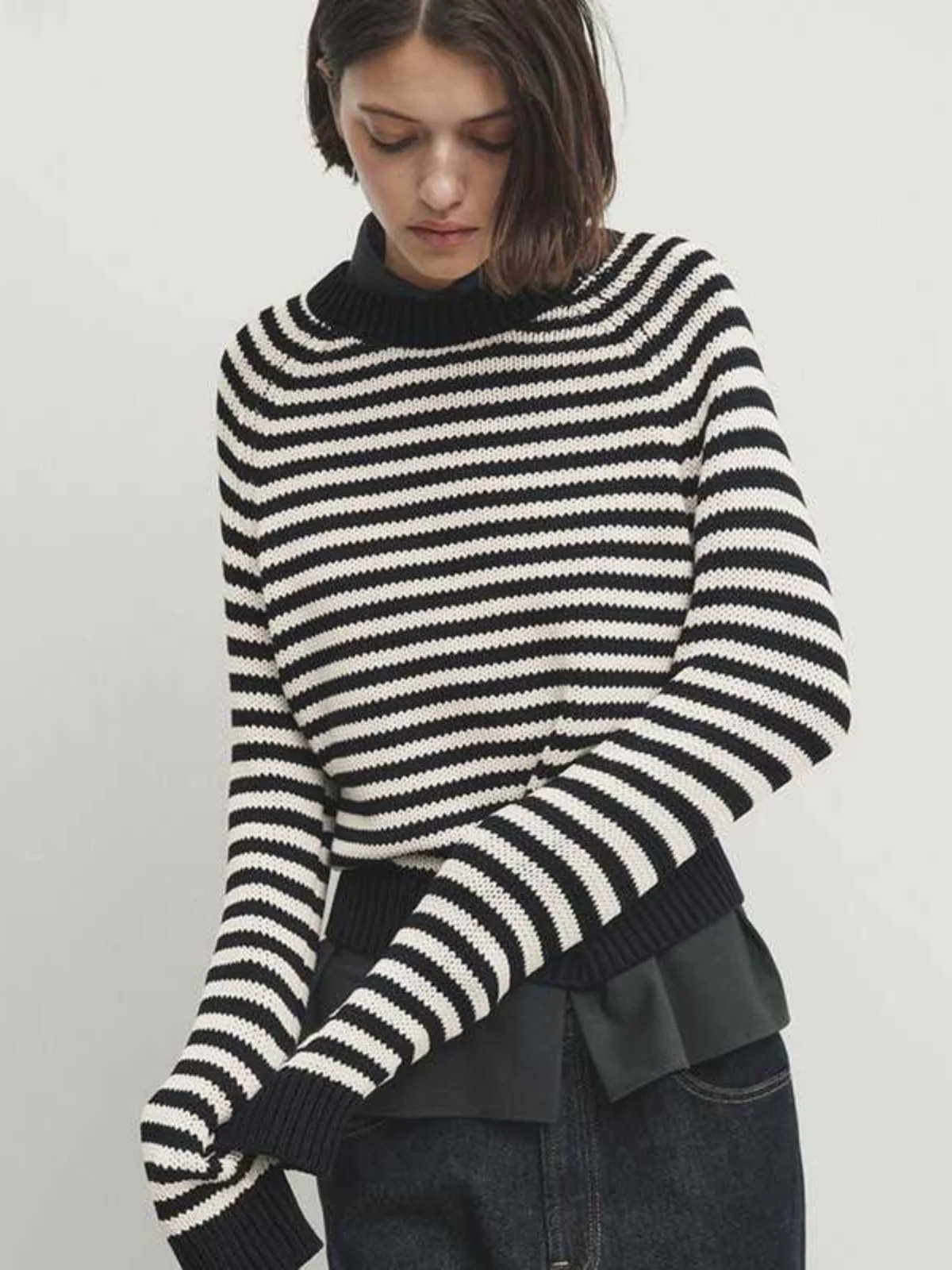 مريحة القطن الخالص مخطط تريكو جولة Ne سترة عارضة تخفيف Sle فضفاضة تناسب طويلة Sve ort طول محبوك أعلى