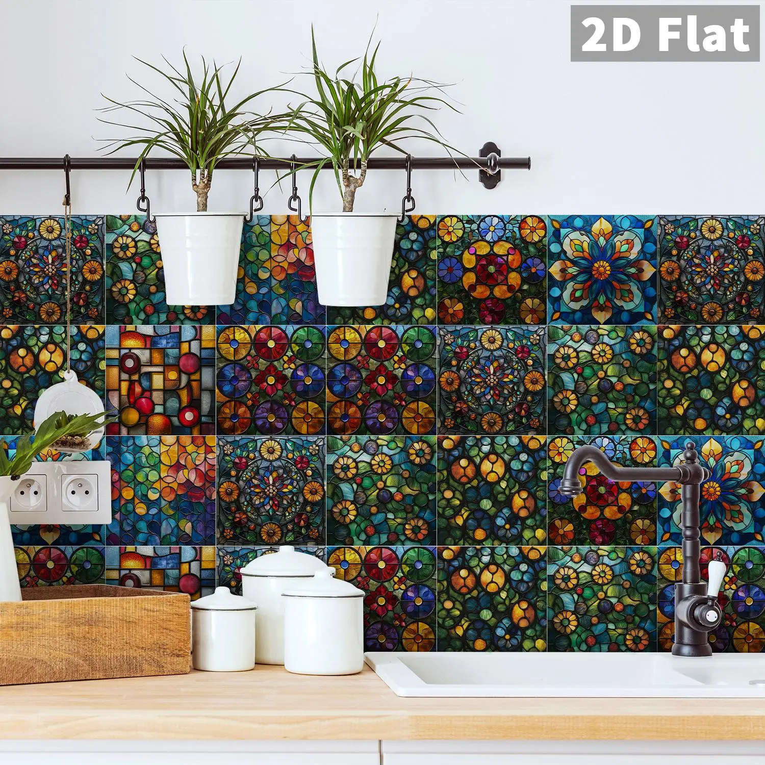 

Colorful glass window wall stickers with retro art patterns, living room background wall art, homestay retro style stickers