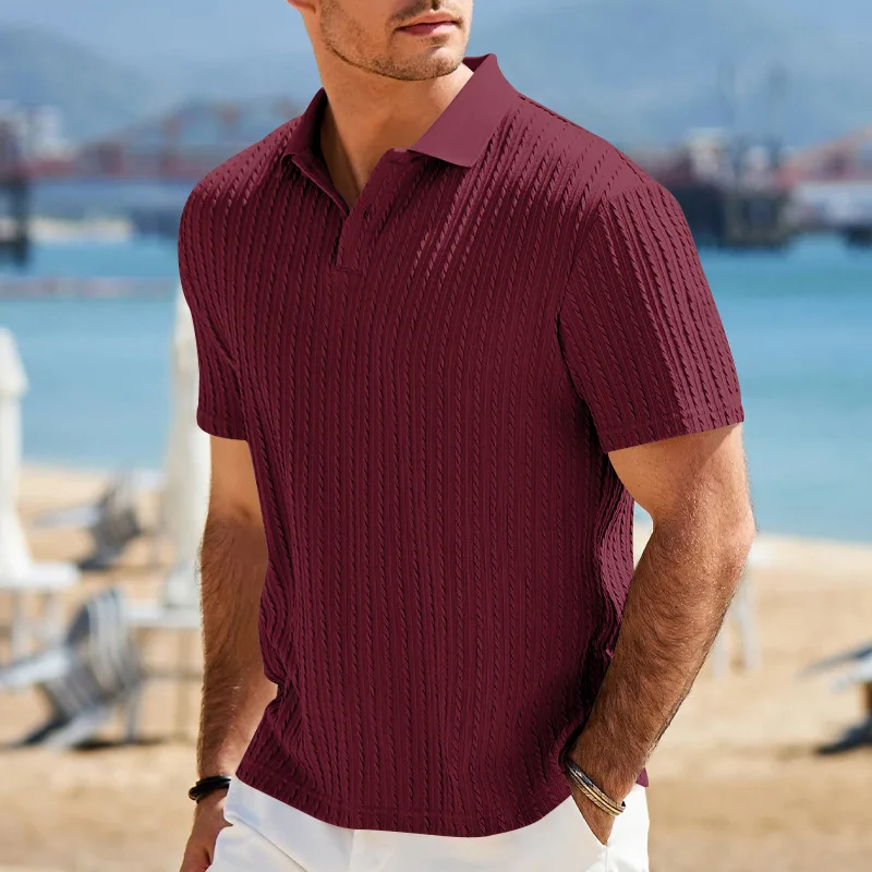 Europäisches und amerikanisches Sommer-Herren-Polohemd mit lockerem Jacquard-Strickmuster, geknöpft, kurzärmelig, auf Lager – Detail 28