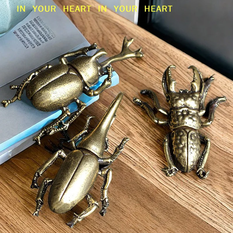 【X】3 Style Available Beetles Miniature Figurine Small Desk Decoration Vintage Copper  Tea Pets Ornament Home Decor Accessory