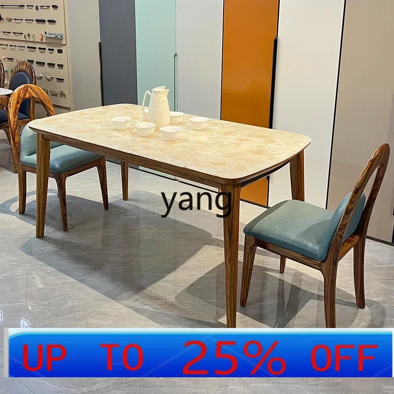 LH   New Chinese Style Ugyen Wood Natural Marble Dining Tables and Chairs Set Household