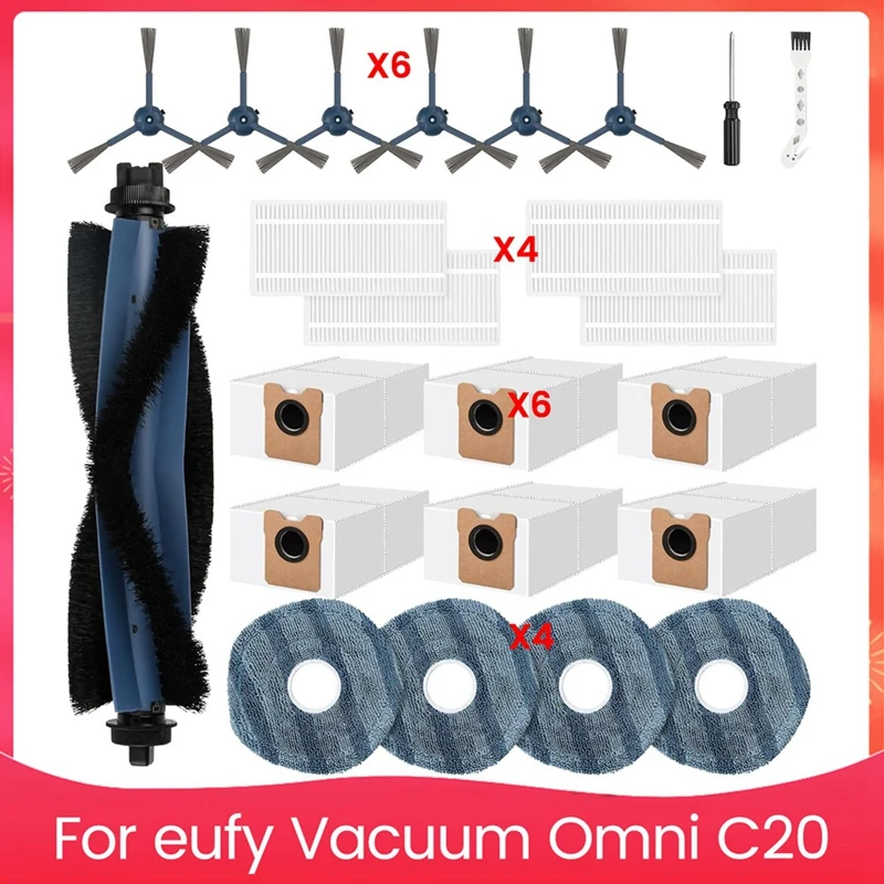 A44F-For Eufy Vacuum Omni C20, Replacement Parts Main Side Brush Dust Bags Mop Pads Hepa Filters Accessories Kit