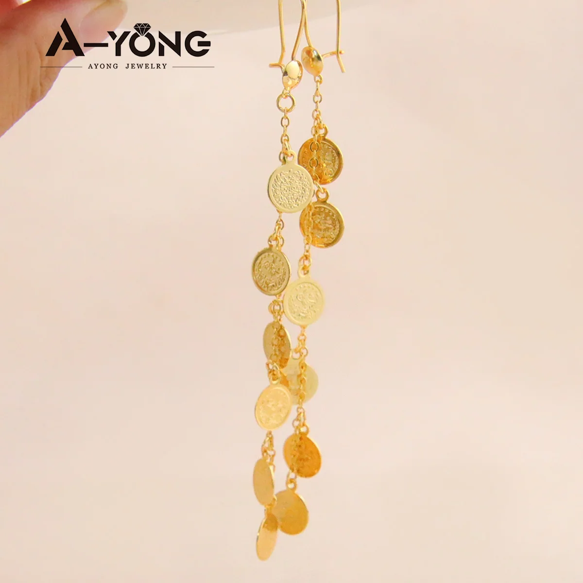 Turkish Gold Coins Dangles Earrings 18k Gold Plated Arabic Design Drop Earring Dubai Islamic Women Fashion Jewelry Gifts view 5