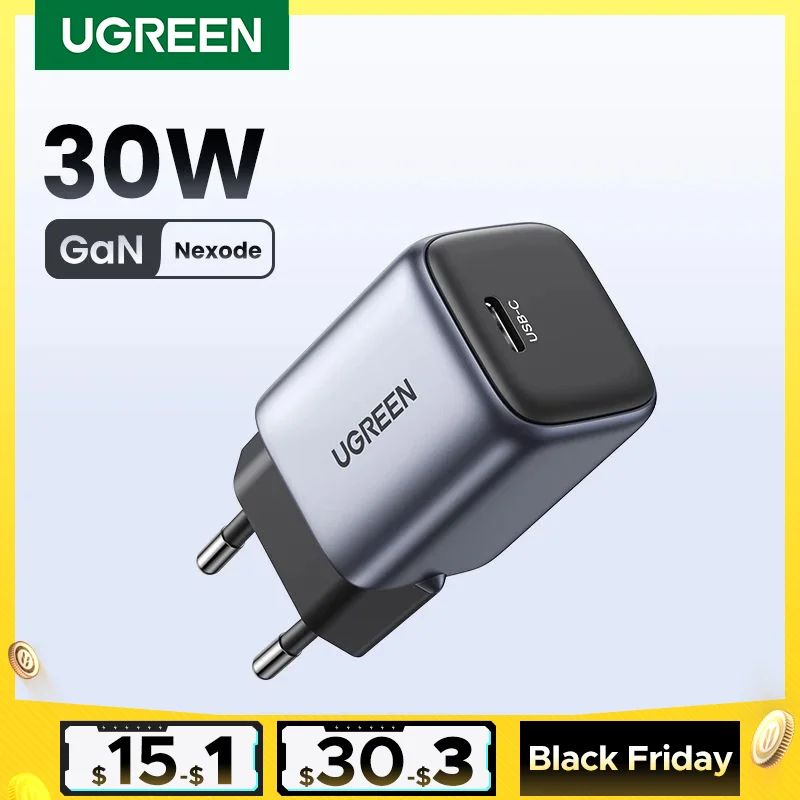 UGREEN GaN 30W Fast Charger for iPhone 16 15 14 Pro  PD3.0 Charger for iPad Pro Tablet Samsung Xiaomi Type C Phone USB Charger