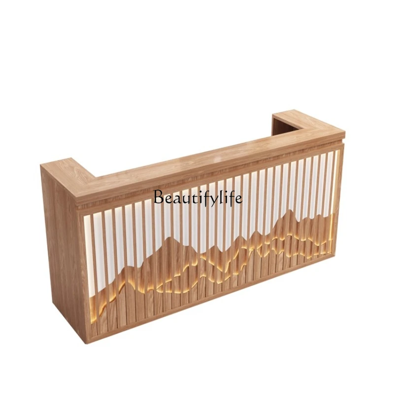 

New Chinese style checkout page retro solid wood health center famous hotel reception desk