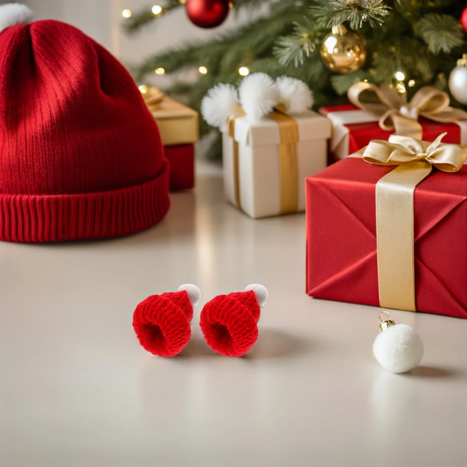 

40Pcs Festive Mini Knitted Hats Handmade Christmas Ornaments for Crafts DIY Holiday Decorations Tiny Cap Assortment