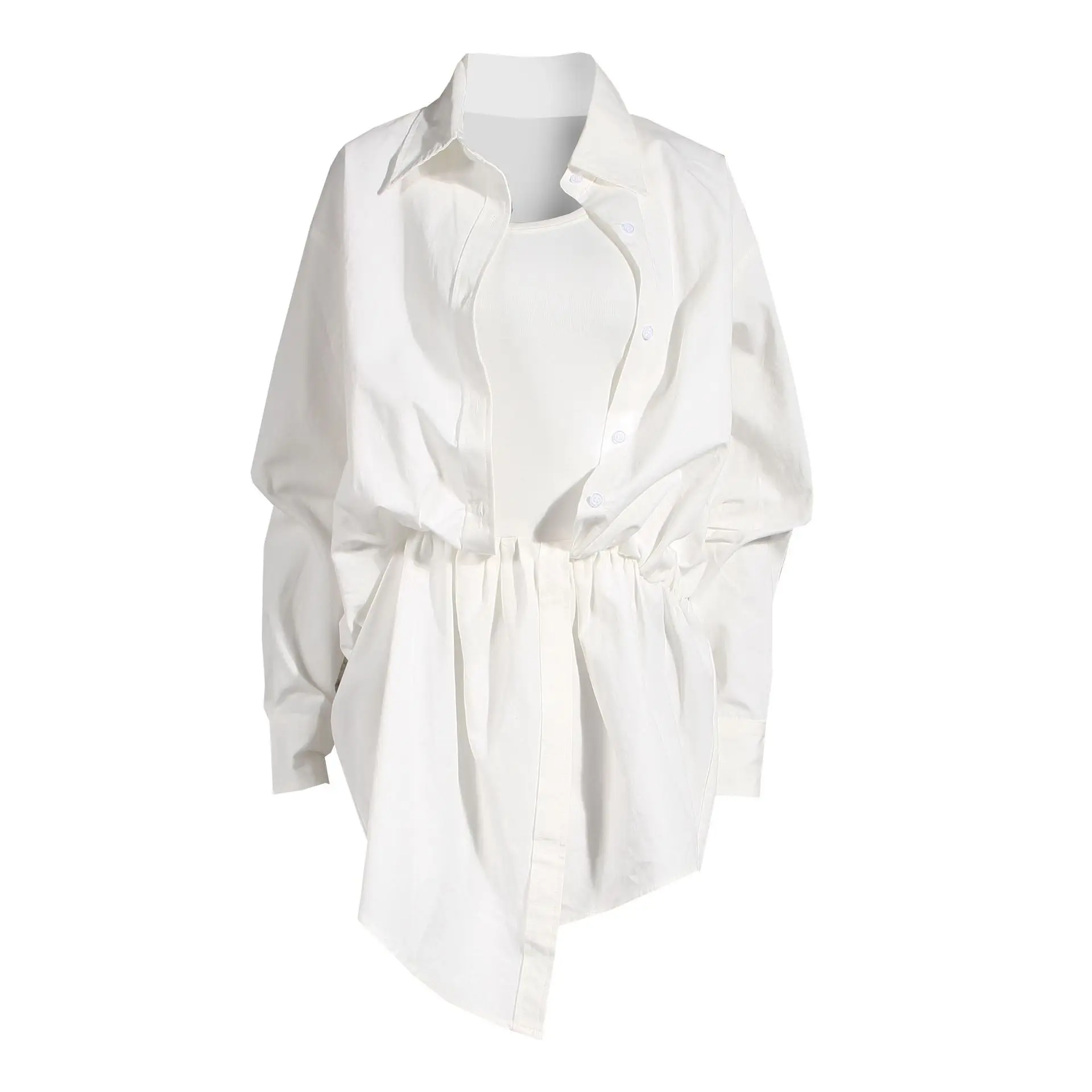 Women's Medium Long Untrue Two-Piece Dress White Irregular Suspender Vest Inside Niche Spring Shirt Dress