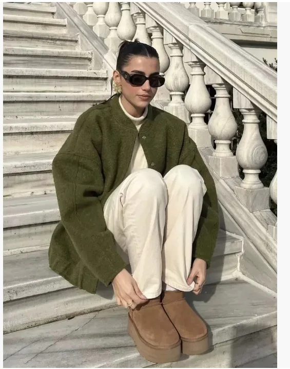 معطف صوف نسائي موضة خندق سترة بدوره إلى أسفل طوق معاطف سترات صوفية دافئة ملابس خارجية 2026 معطف ملابس الخريف والشتاء