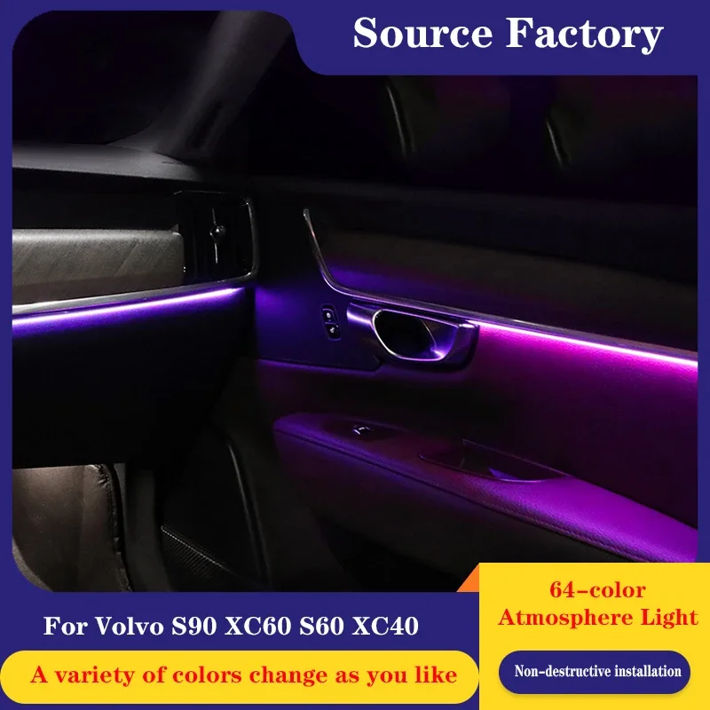 64 Color Ambient light lamp For Volvo S60 S90 XC60 V90 V60 XC40 Atmosphere Advanced Light Decoration lamp