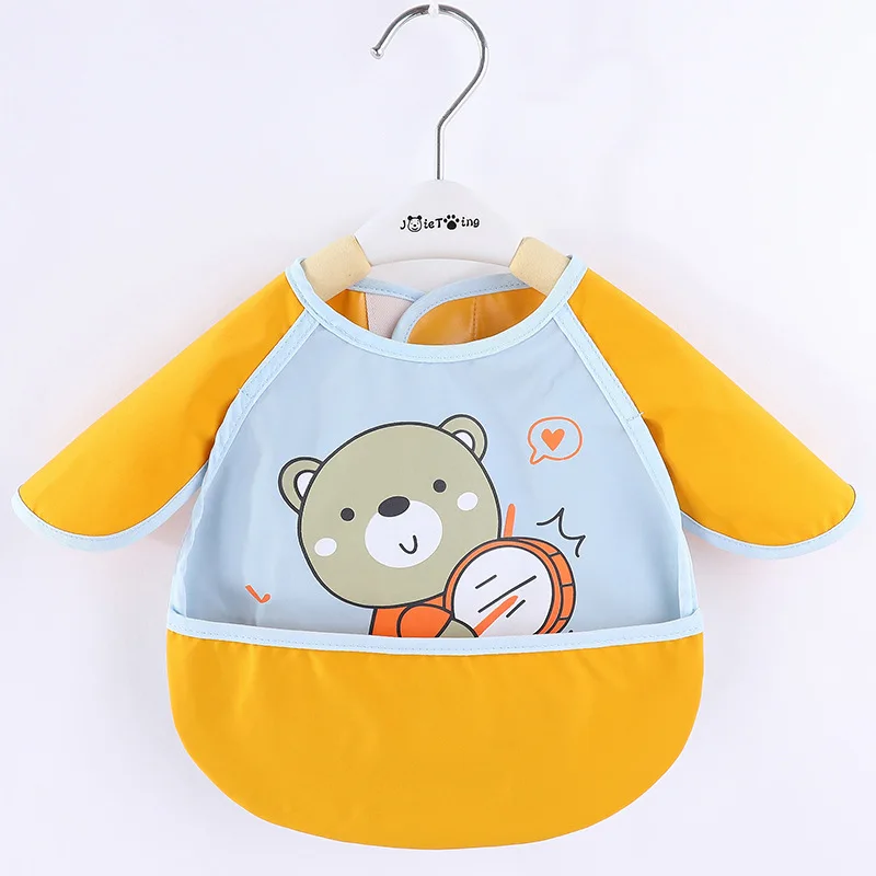 

Cute Cartoon Baby Bib Adjustable Animal Pattern Waterproof Saliva Dripping Bibs Long Sleeve Apron Saliva Towel Drooling Scarf