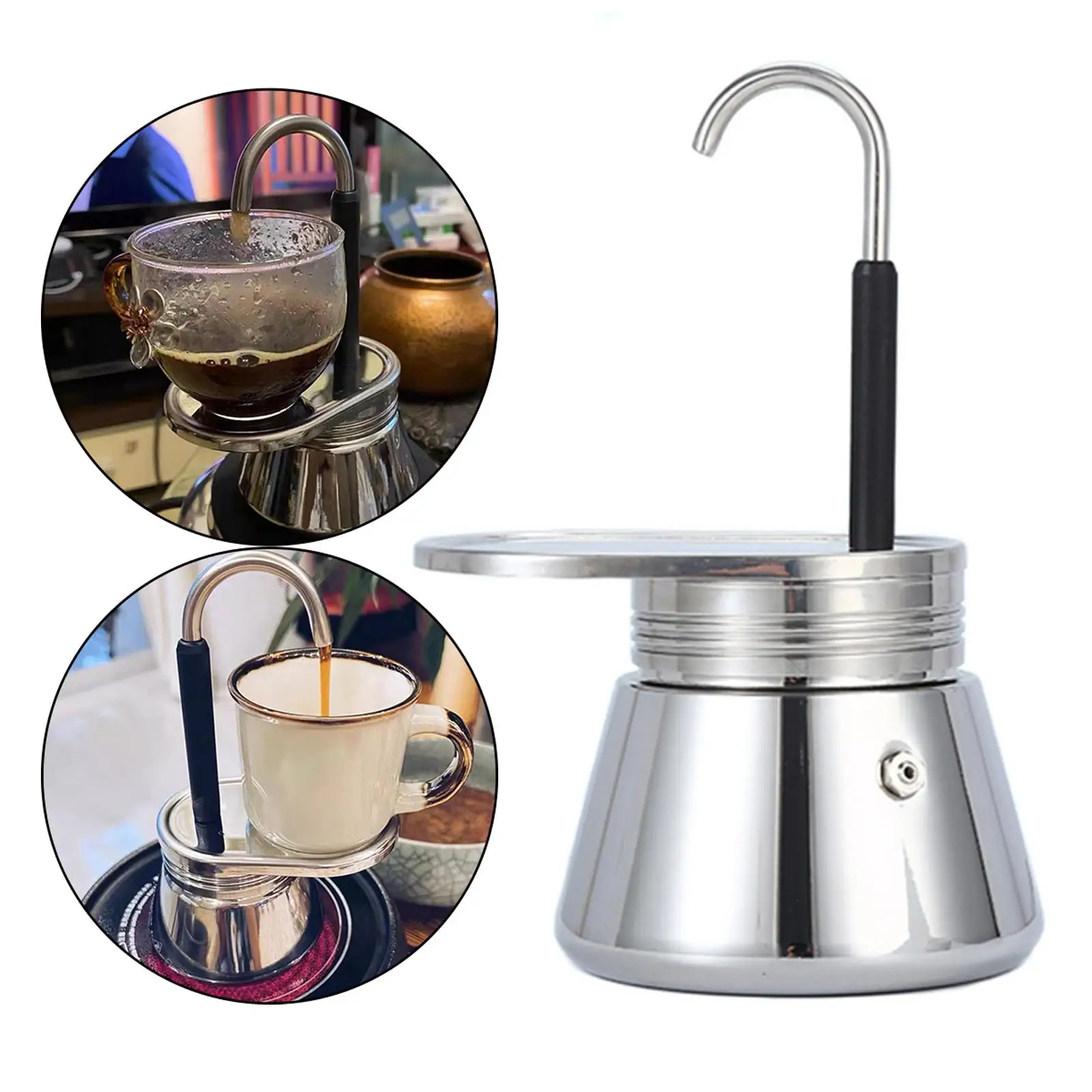 Stovetop Espresso Maker Stainless Steel Convenient with Long Spout Durable.