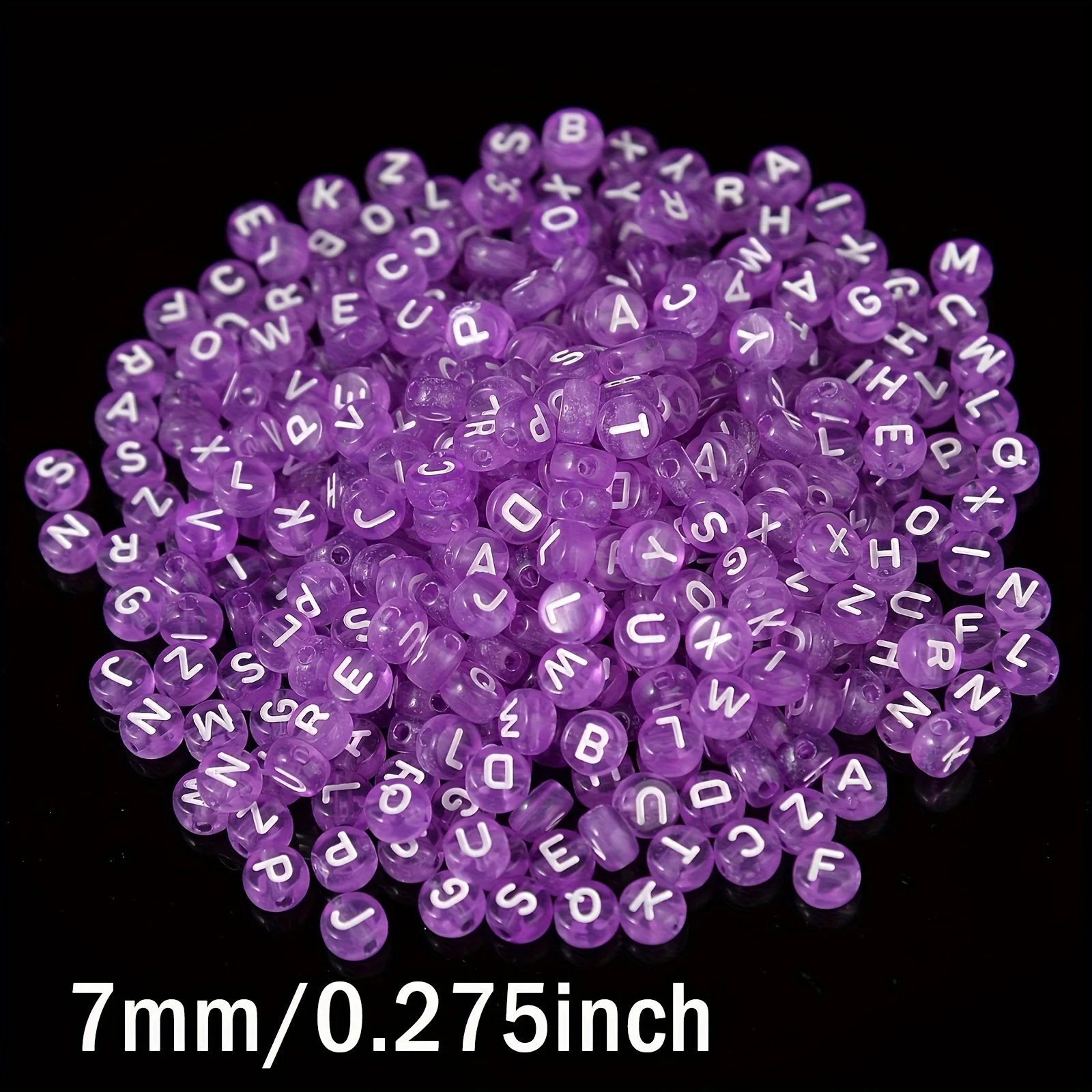 100/300/500PCS 4x7mm Round Acrylic Translucent Purple Letter Beads AZ Mixed Loose Beads for DIY Bracelets, Necklaces, Keychains