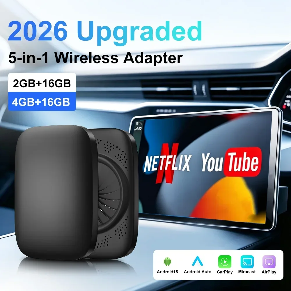 VCARLINKPLAY 5 IN 1 Carplay Ai Box Wireless Android Auto Android 15 Carplay Adapter for Netflix YouTube Car SMART Systems