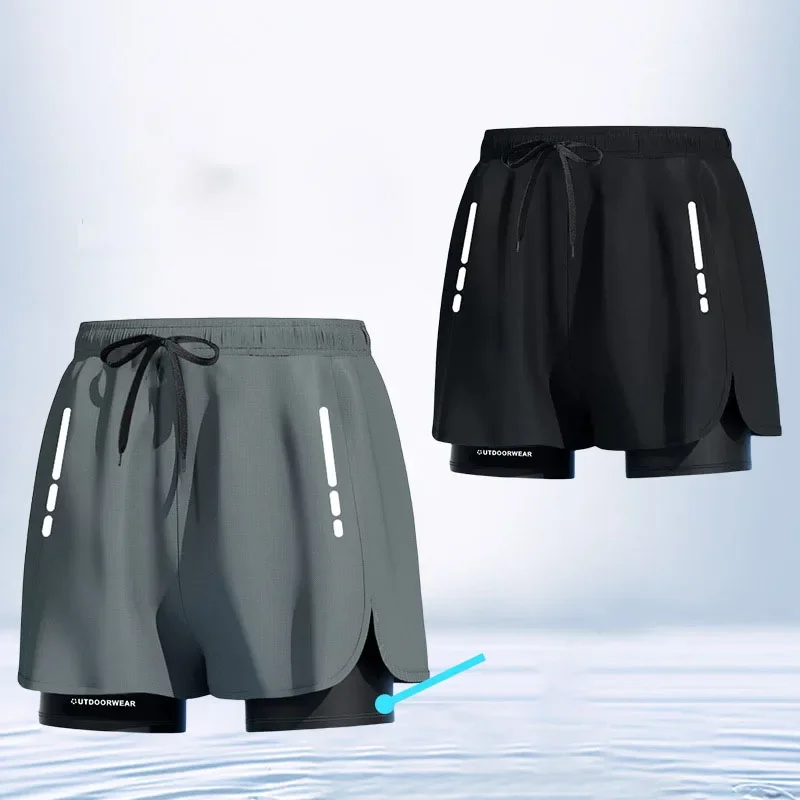 

2024 New Swimming Trunks Quick Drying Running Short Beach Pants Double-layer Anti Awkwardness Outdoor Summer Swim Trunks for Men