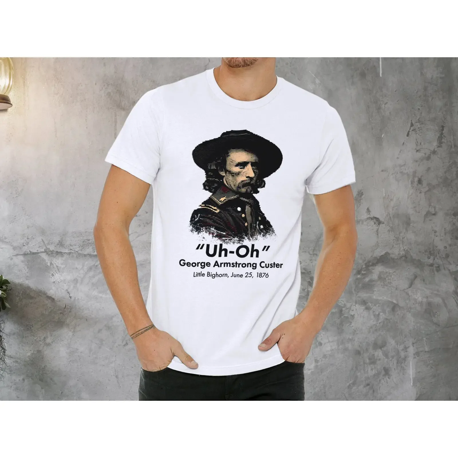 George Armstrong Custer Uh Oh T Shirt US History  vintage Washed Top For Everyday Wear Casual Stylish Versatile Comfortable