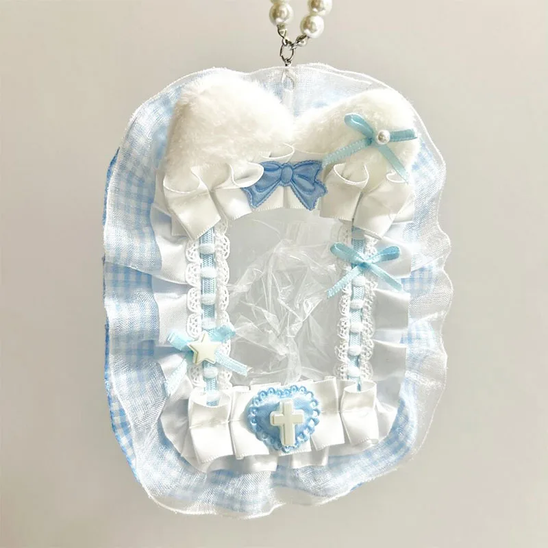 Süßer Lolita-Spitzen-Fotokartenhalter, handgemachter Schleifen-Perlen-Fotokartenrahmen, K-Pop-Idol-Kartenhalter-Anhänger, Taschen-Itabag-Zubehör – Detail 7