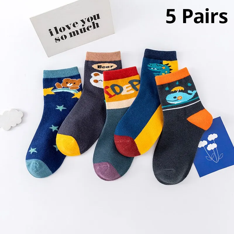 5 Pairs Children Sock Medium Length Anime CartoonComfort Warm High Quality Kids Baby Socks Boy Socks Four Seasons