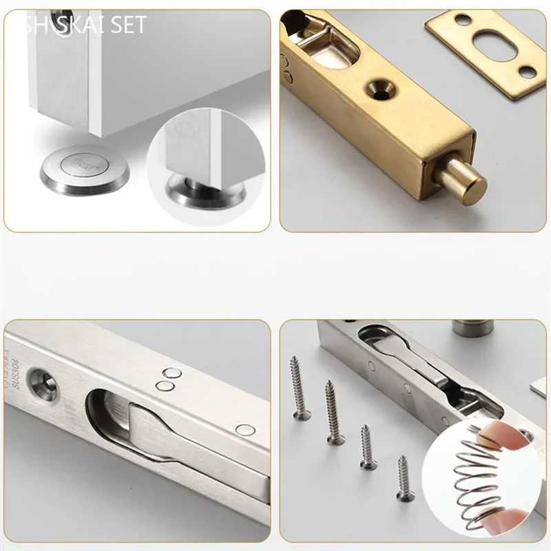 6/8/10 Inch Concealed Door Latch 304 Stainless Steel Door Security Lock Manual Sliding Window Latch Hasp Furniture Hardware Lock