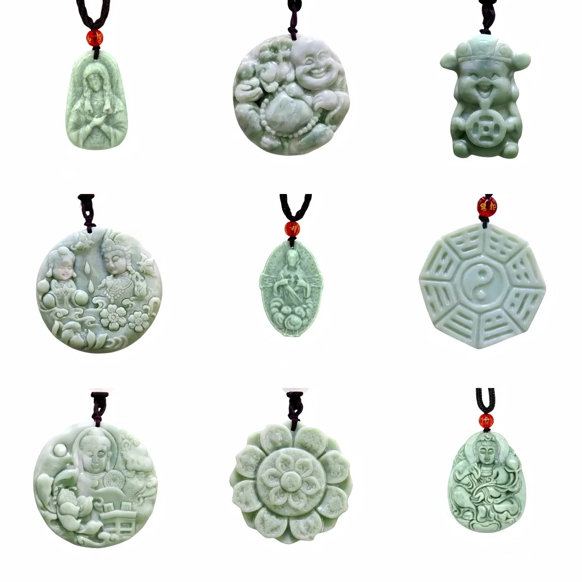 Jasnozielony naturalny jadeit Jezus Budda Naszyjnik Prawdziwa biżuteria Rzeźbiony kamień szlachetny Moda Urok Amulet Prezenty dla kobiet Mężczyźni