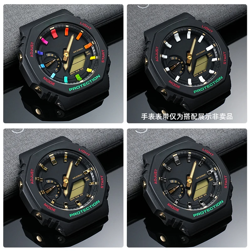 Świąteczny limitowany zestaw mod do Casio G-Shock GA2100/GA2110 z czerwoną świecącą ramką – kolorowa tarcza DIY i akcesoria ośmiokątne