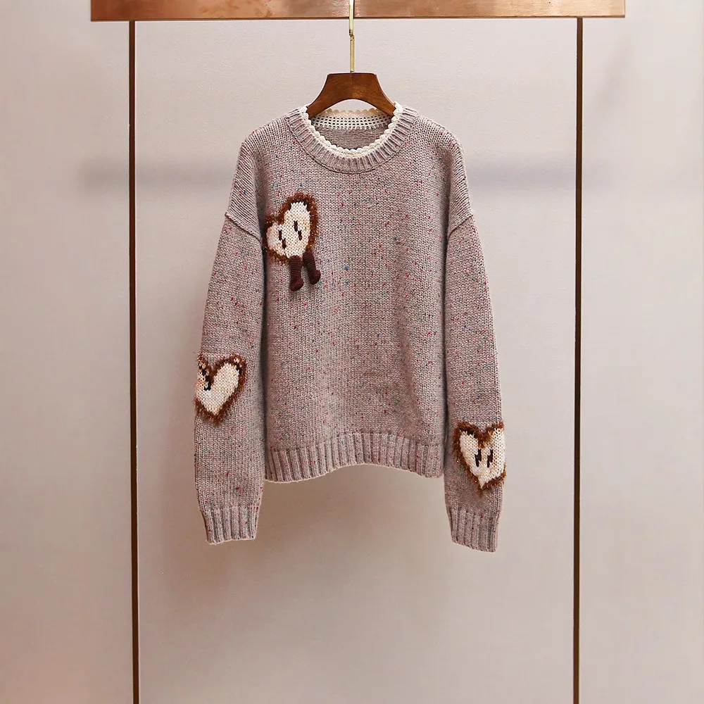 

Новый осенне-зимний корейский ретро-свитер Baga с вязаным цветочным узором и длинными рукавами из полиэстера для женщин