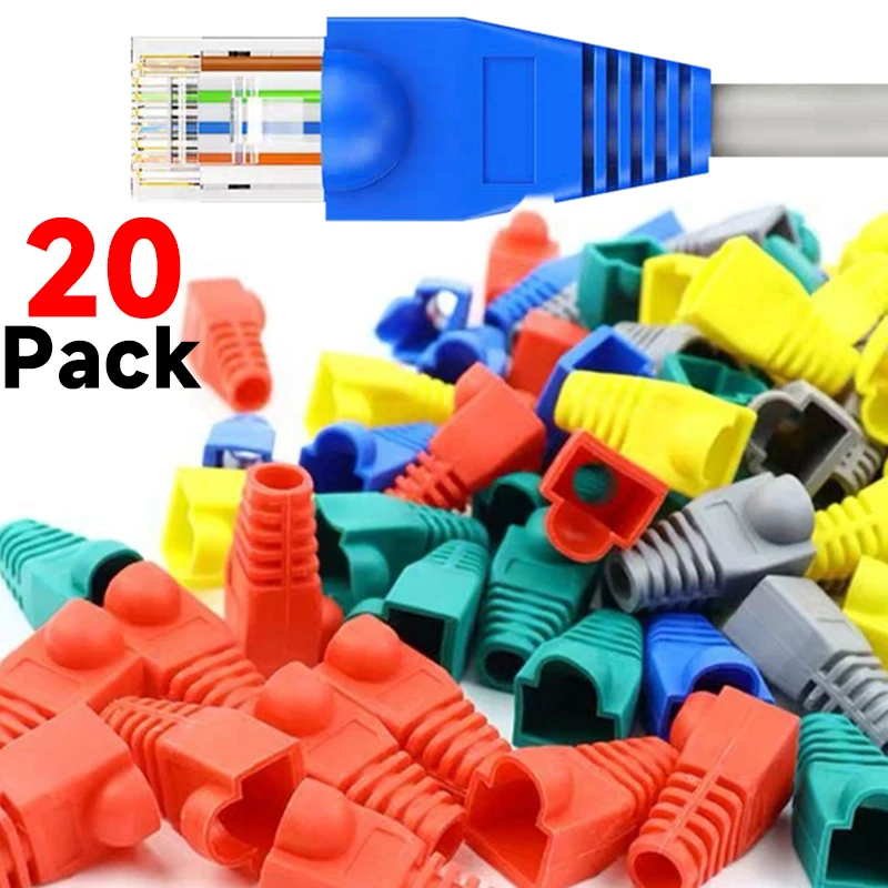 20/10Pcs RJ45 CAT6 Connector Protective Cover Adapter Caps Ethernet Network Cable Connector Plugs Protective Sleeves Multicolour