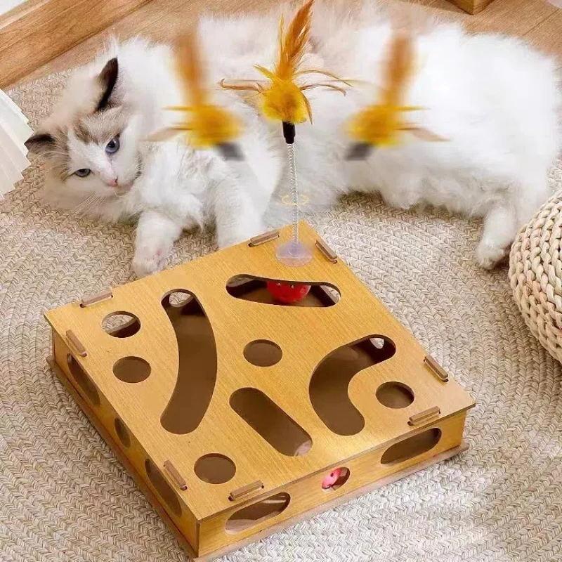 

Cat Maze Toy Multi hole Interactive Cat Toys Cat Maze Box With Teasing Stick Maze Game Puzzle Box And Balls for Cats Indoor Play