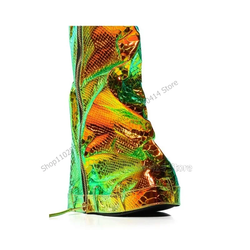 Mixed Color Dragon Scale Design High Top Boots Side Zipper Women Shoes Thin High Heels Fashion Banquet 2023 Zapatos Para Mujere