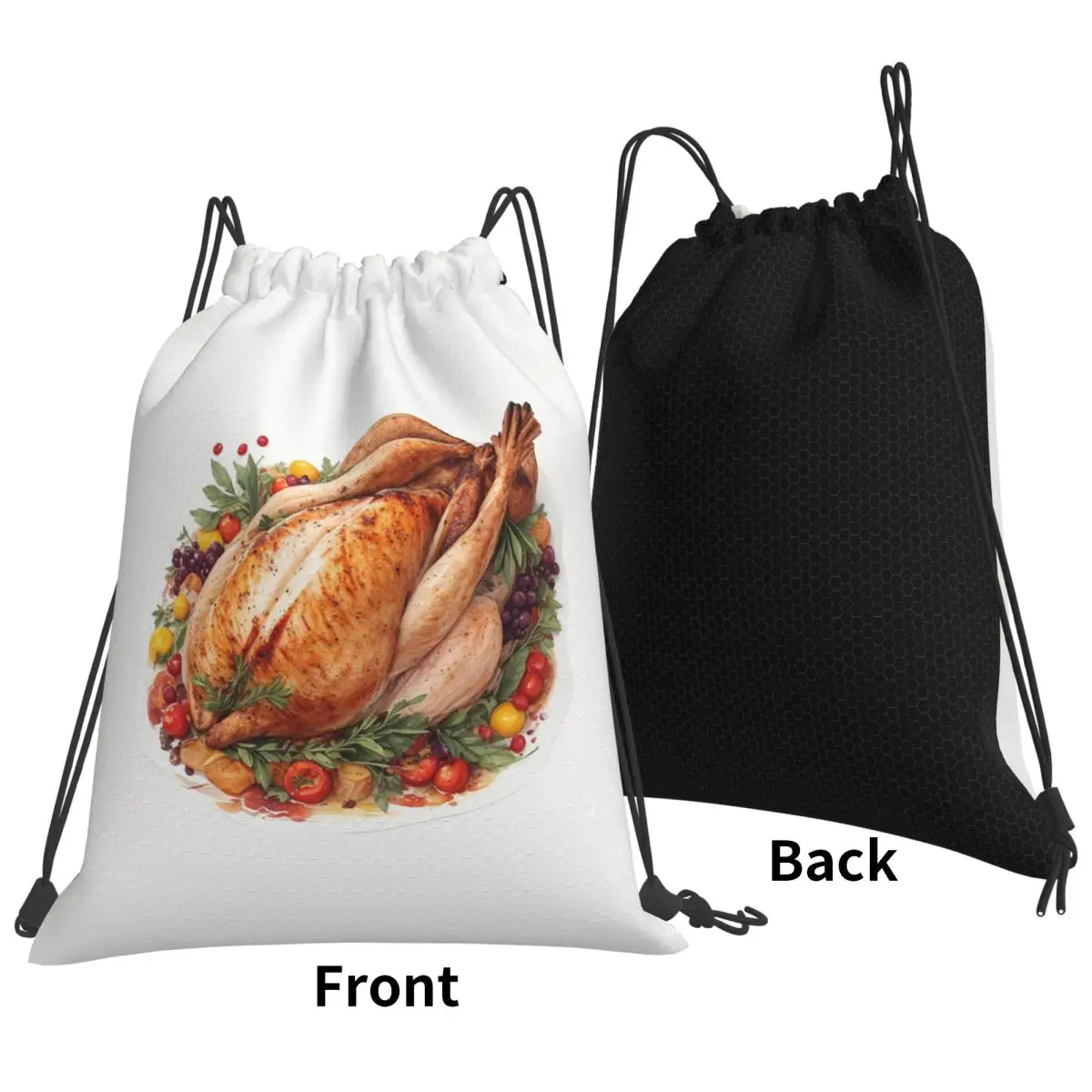 Mochilas de Acción de Gracias con diseño de pavo asado y tomates, bolsa deportiva portátil con cordón, bolsas para libros para viajes y escuela