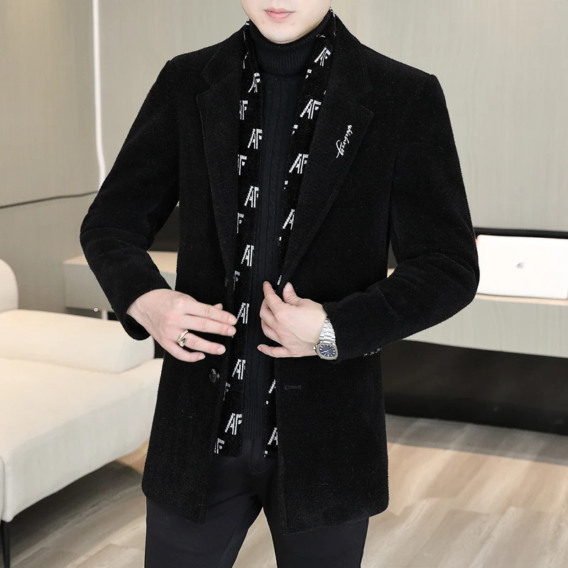 الخريف الشتاء معطف الصوف الرجال متوسطة طويلة دعوى طوق سترة واقية سميكة الصوف الدافئة الأعمال عادية السترات الصوفية معطف #4