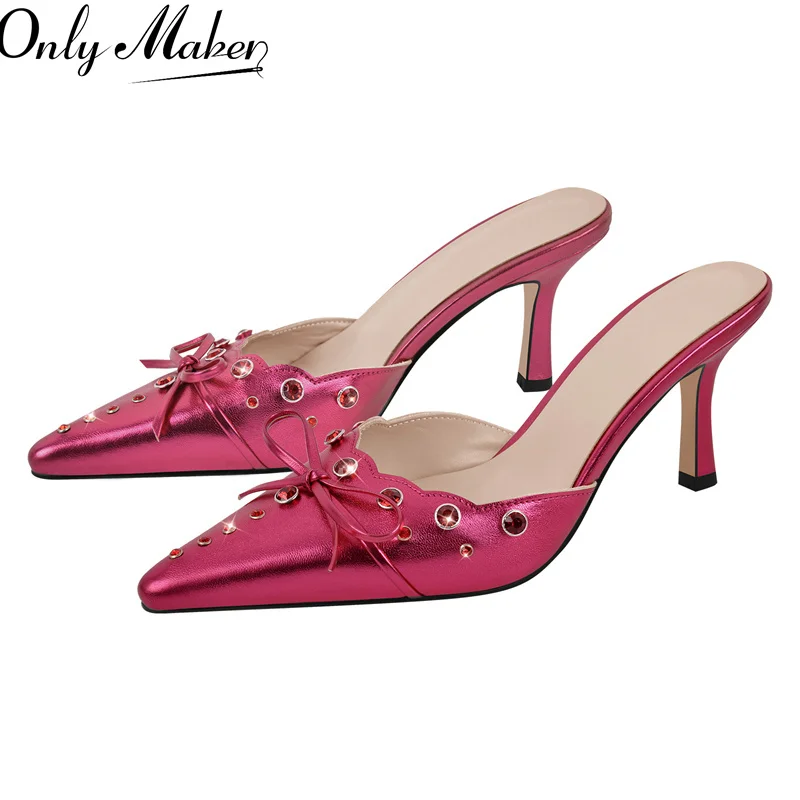 Onlymake Women Pointed Toe Butterfly-knot Mules Big Size Shoes