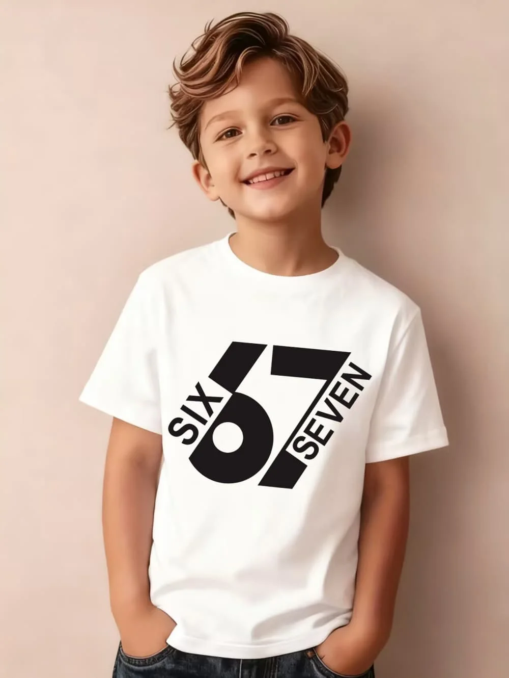 SIX SEVEN 7th Birthday Kids T-Shirt, Adult Boys Girls Family Matching Cotton Casual Short Sleeve Tops, Print Birthday Party Tee