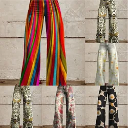 Retro Color Blocking Printed Denim Women's Pants Casual High Waisted Button Up Straight Leg Wide Leg Pants High Street Mop Pants