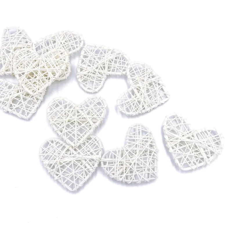 10pcs 5cm Valentine’s Day Heart Shaped Rattan Balls Decorative Wicker Balls Decorations for DIY Vase Bowl Filler Wedding Decor